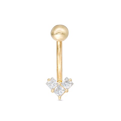 10K Gold CZ Heart Belly Button Ring - 14G 7/16"