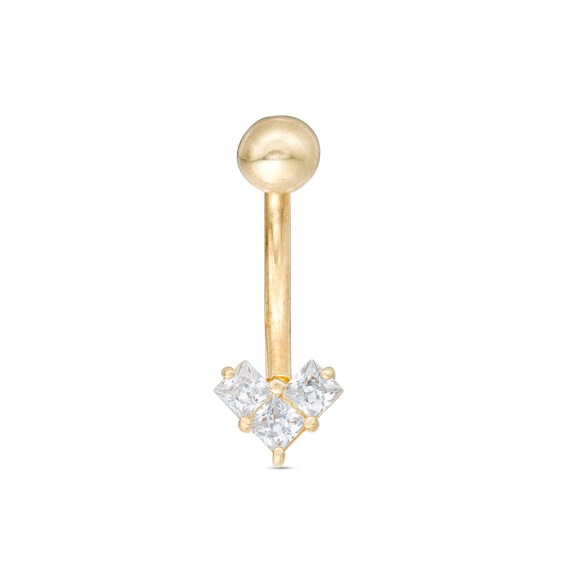 10K Gold CZ Heart Belly Button Ring - 14G 7/16"