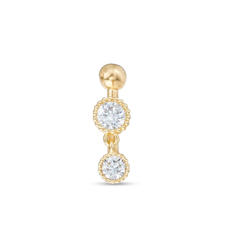 014 Gauge Cubic Zirconia Round Dangle Belly Button Ring in 10K Gold