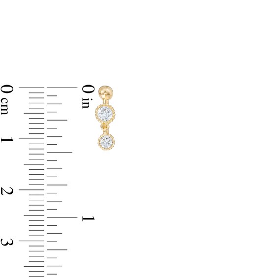 10K Gold CZ Round Dangle Belly Button Ring - 14G 7/16"