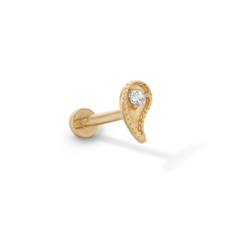 14K Gold CZ Paisley Stud -18G 5/16"