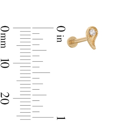 14K Gold CZ Paisley Stud -18G 5/16"