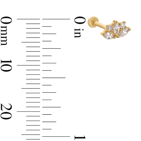 14K Gold CZ Lotus Flower Stud - 18G 5/16"