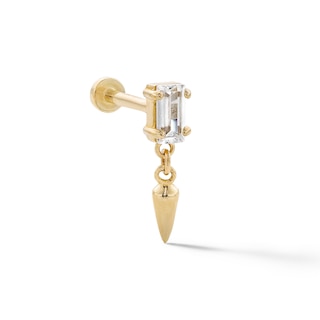 14K Gold Baguette and Spike Dangle Stud - 18G 5/16"