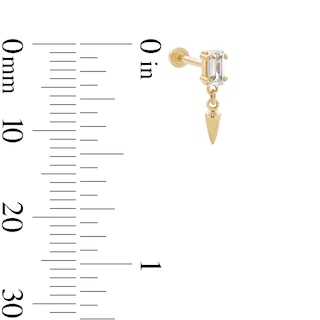 14K Gold Baguette and Spike Dangle Stud - 18G 5/16"