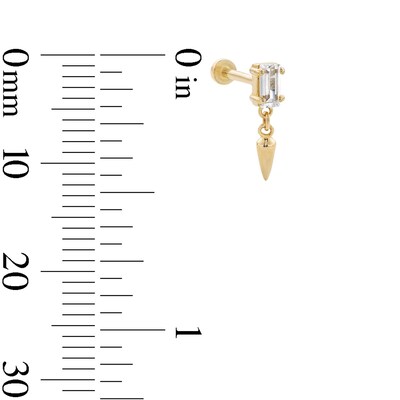 14K Gold Baguette and Spike Dangle Stud - 18G 5/16"