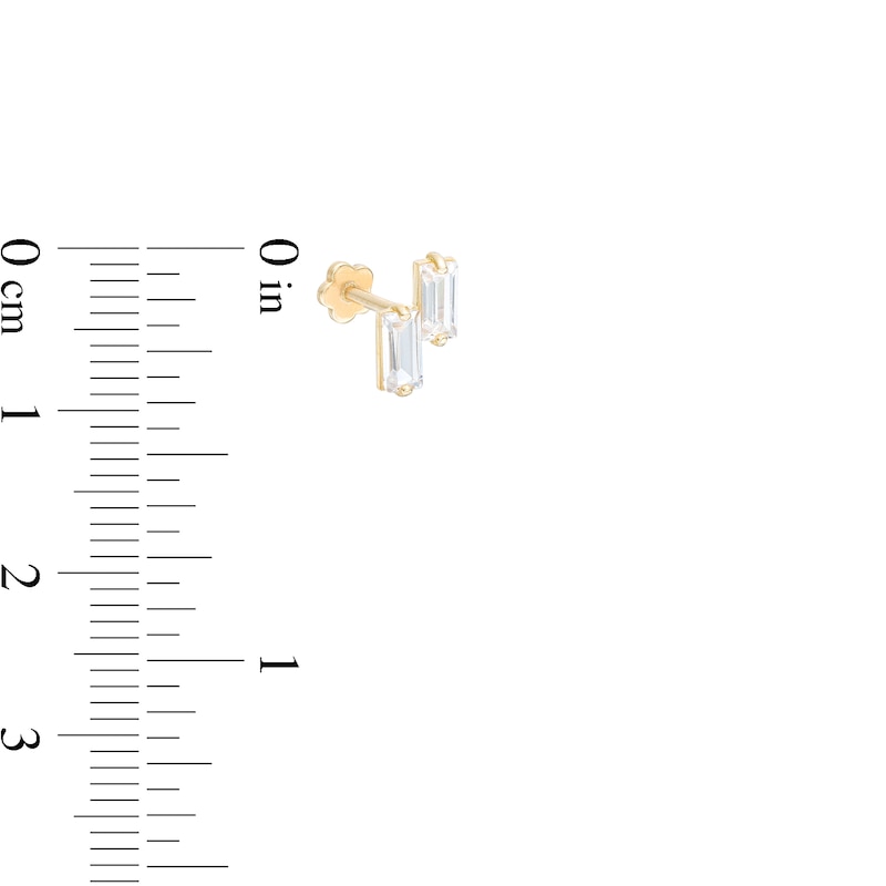 14K Gold CZ Double Baguette Stud - 18G 5/16"