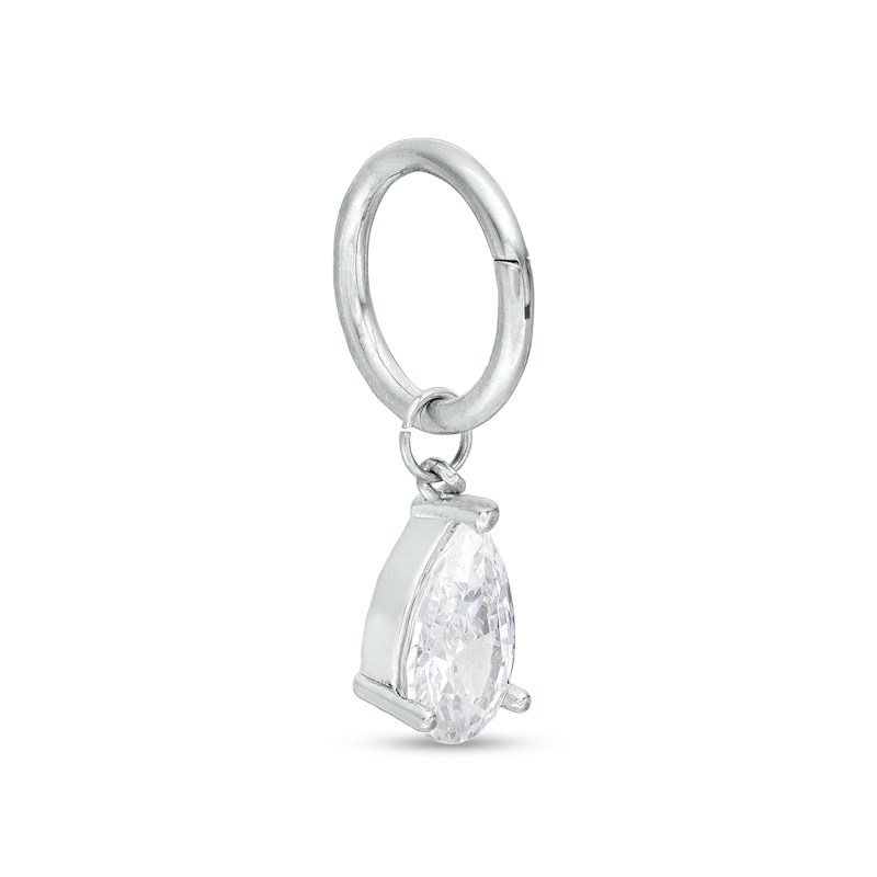 Stainless Steel CZ Pear Hoop Belly Button Ring - 14G 7/16"