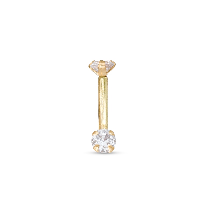 14K Gold CZ Curved Barbell - 16G 5/16"