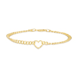 10K Hollow Gold Diamond-Cut Heart Chain Bracelet - 7.5&quot;