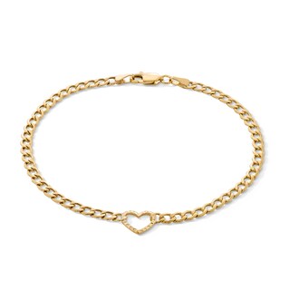 10K Hollow Gold Diamond-Cut Heart Chain Bracelet - 7.5"