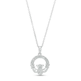 Diamond Accent Claddagh Pendant Necklace in Sterling Silver - 18&quot;