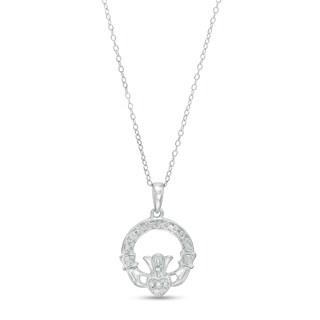 Diamond Accent Claddagh Pendant Necklace in Sterling Silver - 18"
