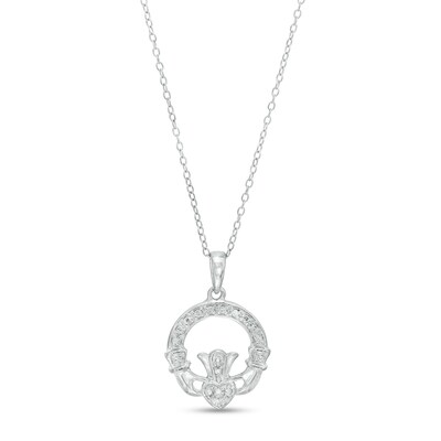 Diamond Accent Claddagh Pendant Necklace in Sterling Silver - 18"