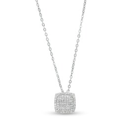 1/20 CT. T.W. Composite Diamond Cushion with Halo Necklace in Sterling Silver - 18&quot;