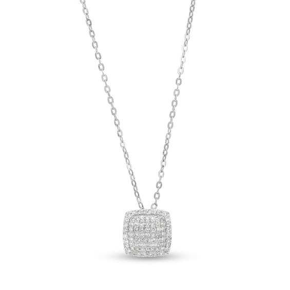 1/20 CT. T.W. Composite Diamond Cushion with Halo Necklace in Sterling Silver - 18"
