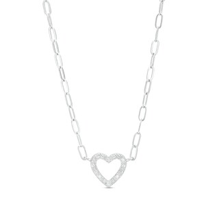 1/20 CT. T.W. Diamond Heart 5.5mm Paper Clip Chain Necklace in Sterling Silver - 18"