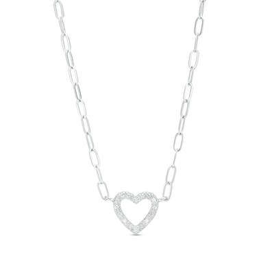 1/20 CT. T.W. Diamond Heart 5.5mm Paper Clip Chain Necklace in Sterling Silver - 18"