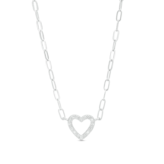 1/20 CT. T.W. Diamond Heart 5.5mm Paper Clip Chain Necklace in Sterling Silver - 18"