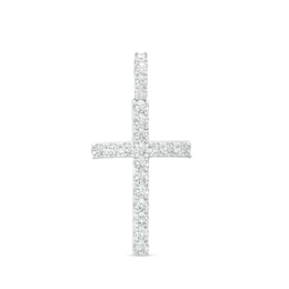 Cubic Zirconia Shared Prong Cross Necklace Charm in Solid Sterling Silver