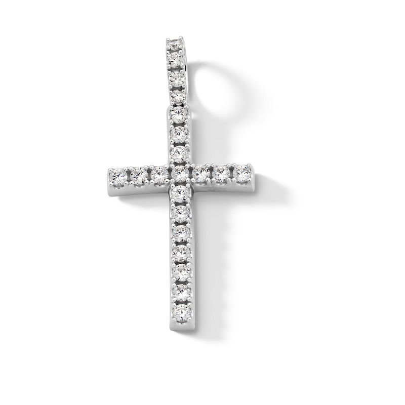 Cubic Zirconia Shared Prong Cross Necklace Charm in Solid Sterling Silver