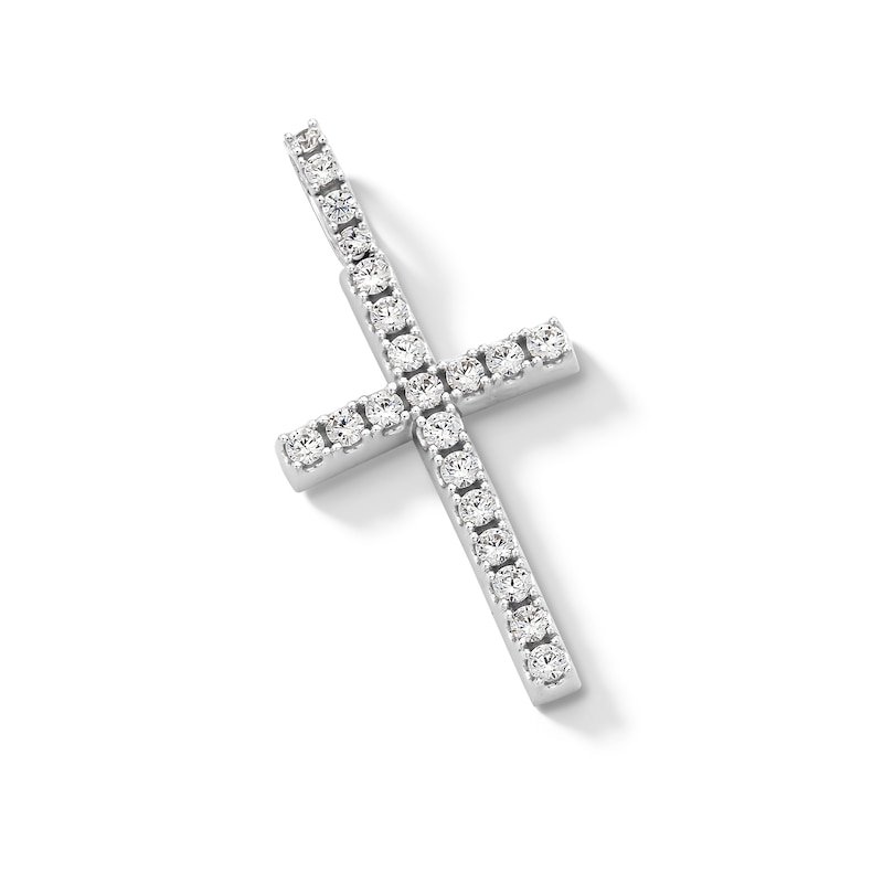 Main Image 3 of Cubic Zirconia Shared Prong Cross Necklace Charm in Solid Sterling Silver