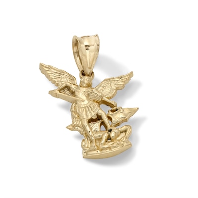 10K Solid Gold Diamond-Cut St. Michael Necklace Charm