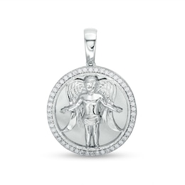 Cubic Zirconia Open Arm Angel Necklace Charm in Solid Sterling Silver