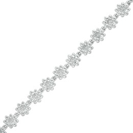 Diamond Accent Flower Line Bracelet in Sterling Silver - 7.25&quot;