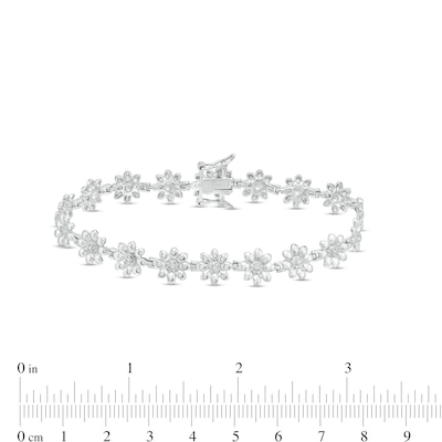 Diamond Accent Flower Line Bracelet in Sterling Silver - 7.25"
