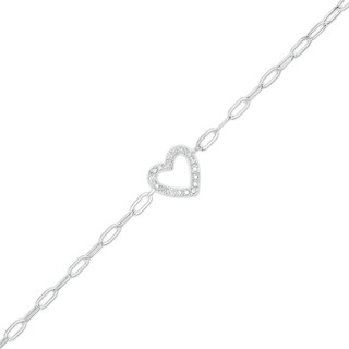 1/20 CT. T.W. Diamond Heart Paper Clip Bracelet in Sterling Silver - 7"