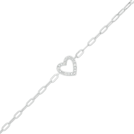 1/20 CT. T.W. Diamond Heart Paper Clip Bracelet in Sterling Silver - 7"