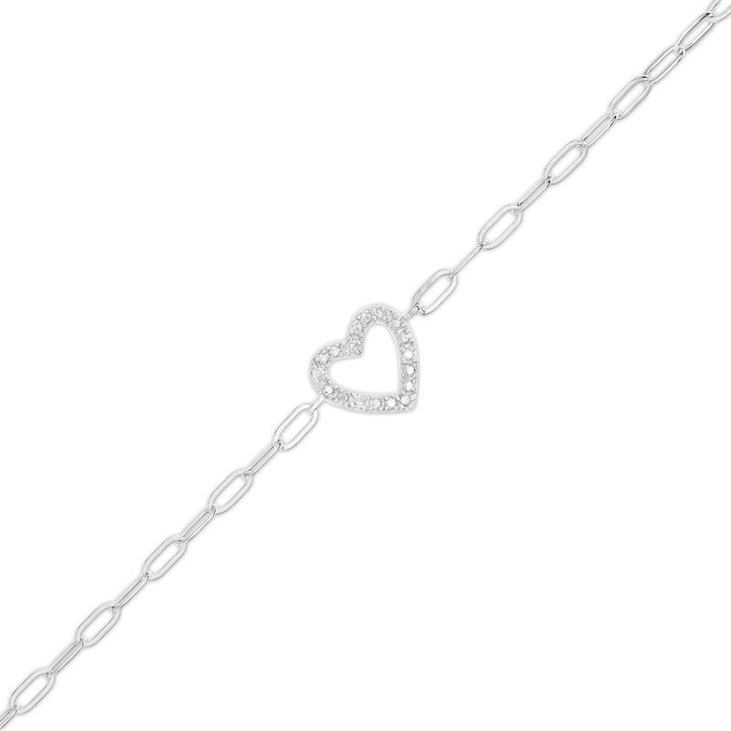 1/20 CT. T.W. Diamond Heart Paper Clip Bracelet in Sterling Silver - 7"
