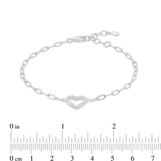 1/20 CT. T.W. Diamond Heart Paper Clip Bracelet in Sterling Silver - 7"