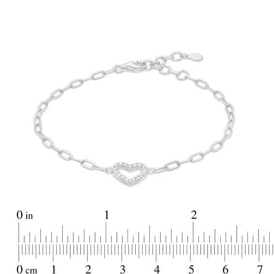 1/20 CT. T.W. Diamond Heart Paper Clip Bracelet in Sterling Silver - 7"