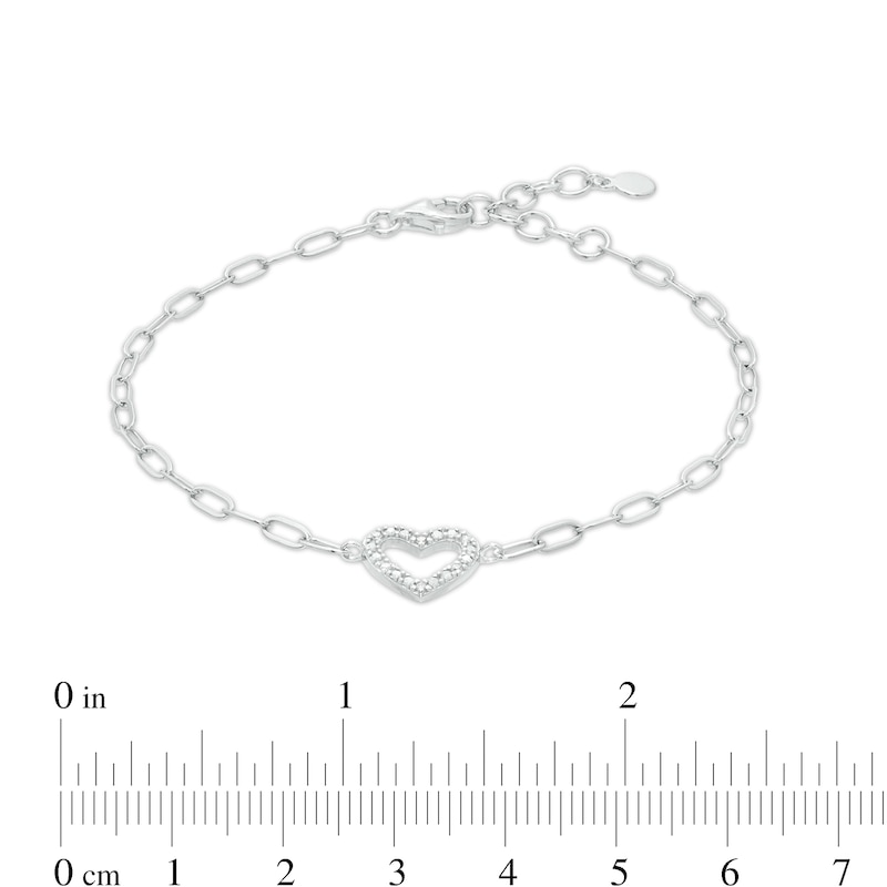 Main Image 2 of 1/20 CT. T.W. Diamond Heart Paper Clip Bracelet in Sterling Silver - 7"
