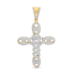 1/2 CT. T.W. Diamond Mariner Link Cross Necklace Charm in 10K Gold