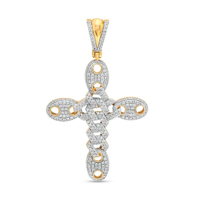 10K Gold 1/2 CT. T.W. Diamond Mariner Link Cross Necklace Charm