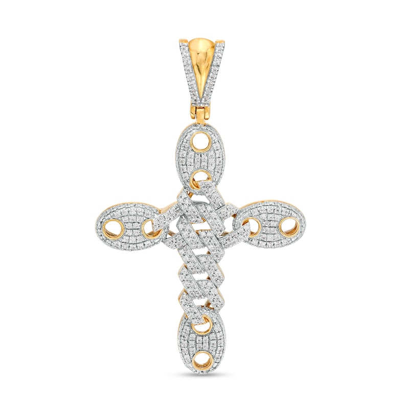 Main Image 1 of 10K Gold 1/2 CT. T.W. Diamond Mariner Link Cross Necklace Charm