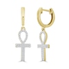 Thumbnail Image 0 of 1/6 CT. T.W. Diamond Ankh Huggie Hoop Dangle Earrings in 10K Gold