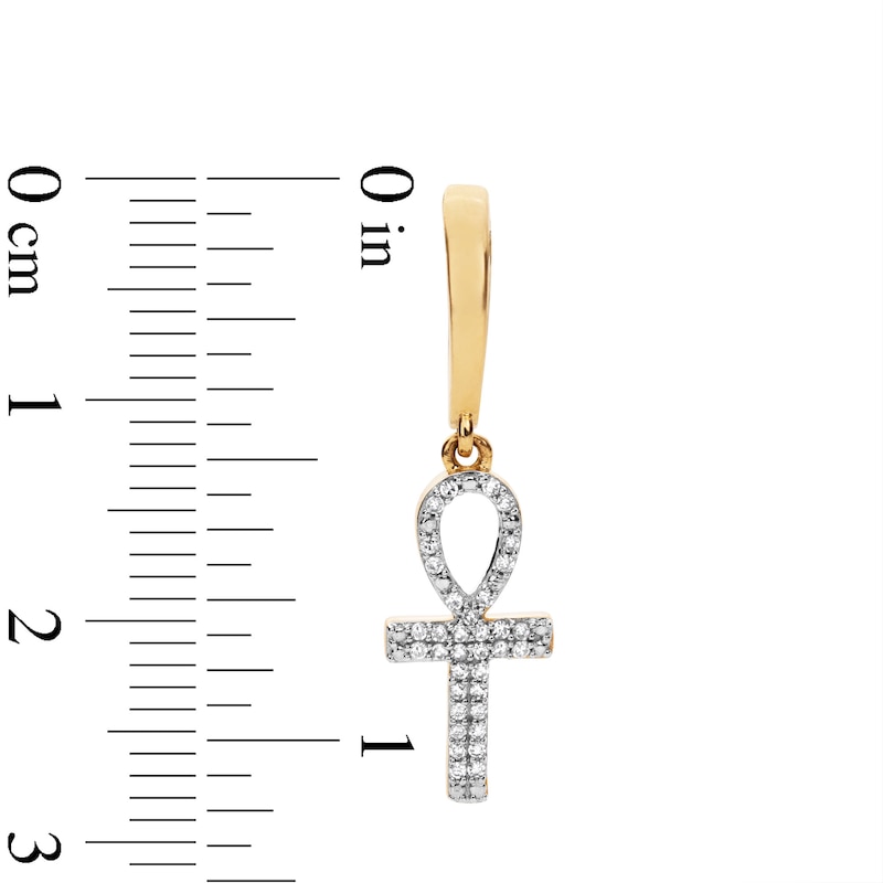 1/6 CT. T.W. Diamond Ankh Huggie Hoop Dangle Earrings in 10K Gold