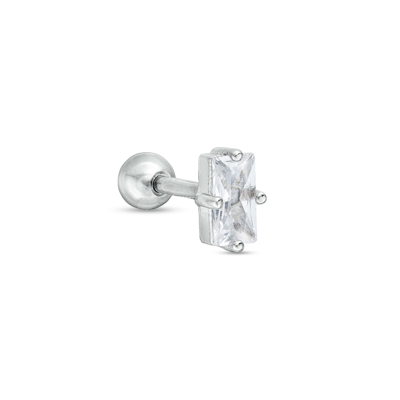 Main Image 1 of Stainless Steel CZ Baguette Stud - 18G 5/16"