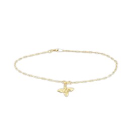 Bee Charm Paperclip Chain Anklet in 10K Gold - 9&quot; + 1&quot;