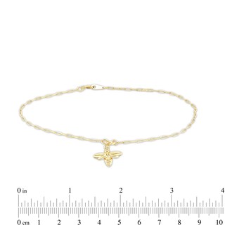Bee Charm Paper Clip Chain Anklet in 10K Gold - 9" + 1"