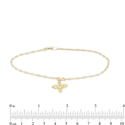 Bee Charm Paper Clip Chain Anklet in 10K Gold - 9" + 1"