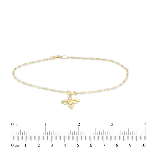 Bee Charm Paper Clip Chain Anklet in 10K Gold - 9" + 1"