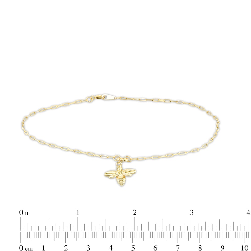 Main Image 2 of Bee Charm Paper Clip Chain Anklet in 10K Gold - 9&quot; + 1&quot;