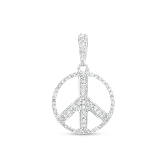 1/5 CT. T.W. Diamond Pavé Peace Sign Necklace Charm in Sterling Silver