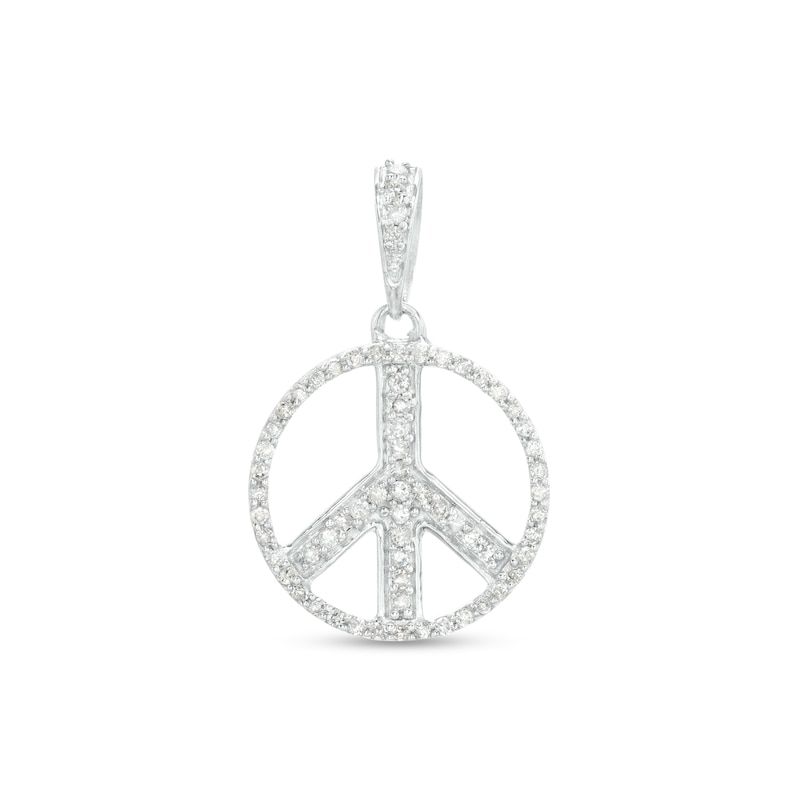 1/5 CT. T.W. Diamond Pavé Peace Sign Necklace Charm in Sterling Silver