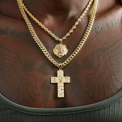All Saints Cross Necklace Charm in 10K Two-Tone Gold